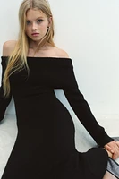 Off-the-Shoulder Fine-Knit Dress