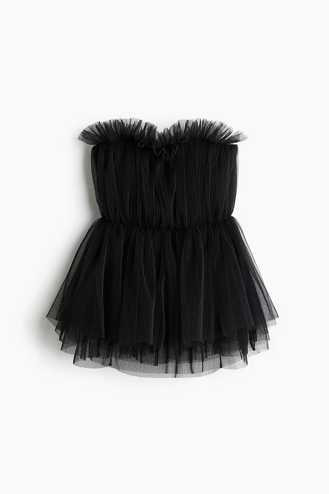 Pleated Tulle Bandeau Top