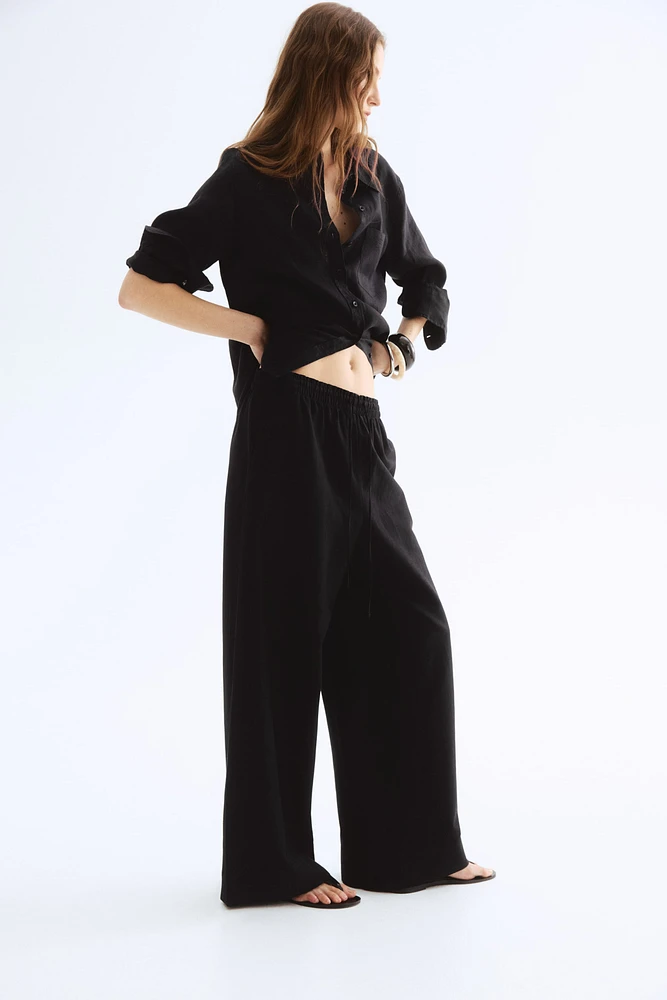 Wide-Leg Linen-Blend Pants