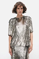 Sequined T-shirt with Shoulder Pads