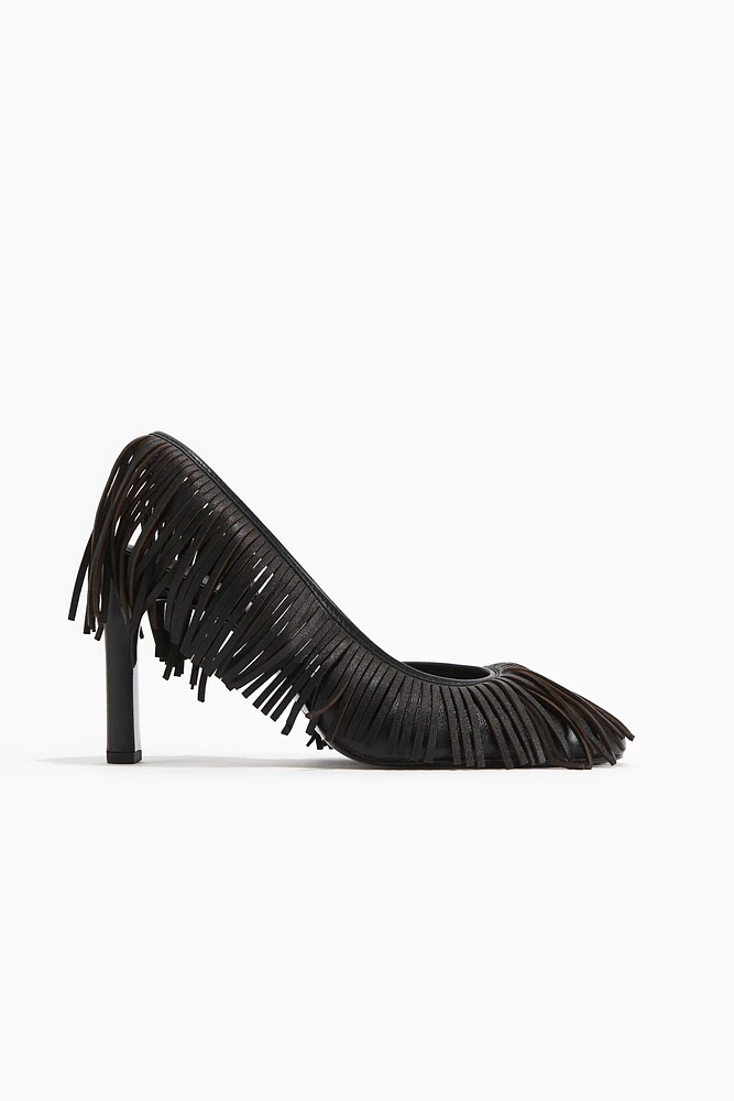 Leather Slingback Pumps with Fringe