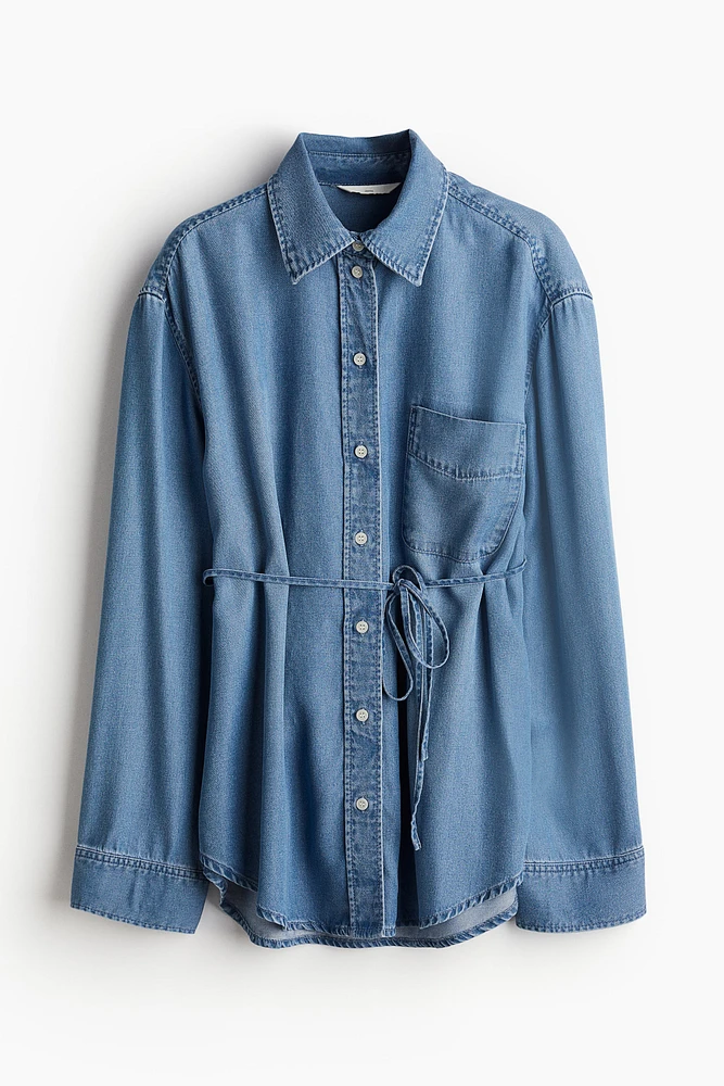 MAMA Tie-Belt Denim Shirt