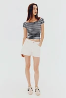 Ribbed Boat-Neck Top