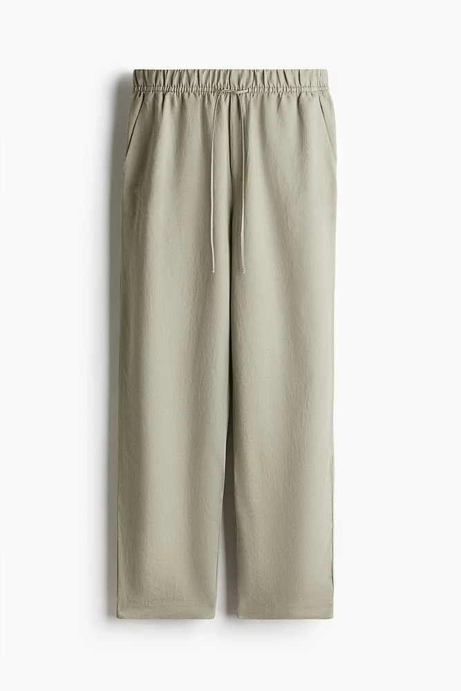Linen-Blend Drawstring Pants