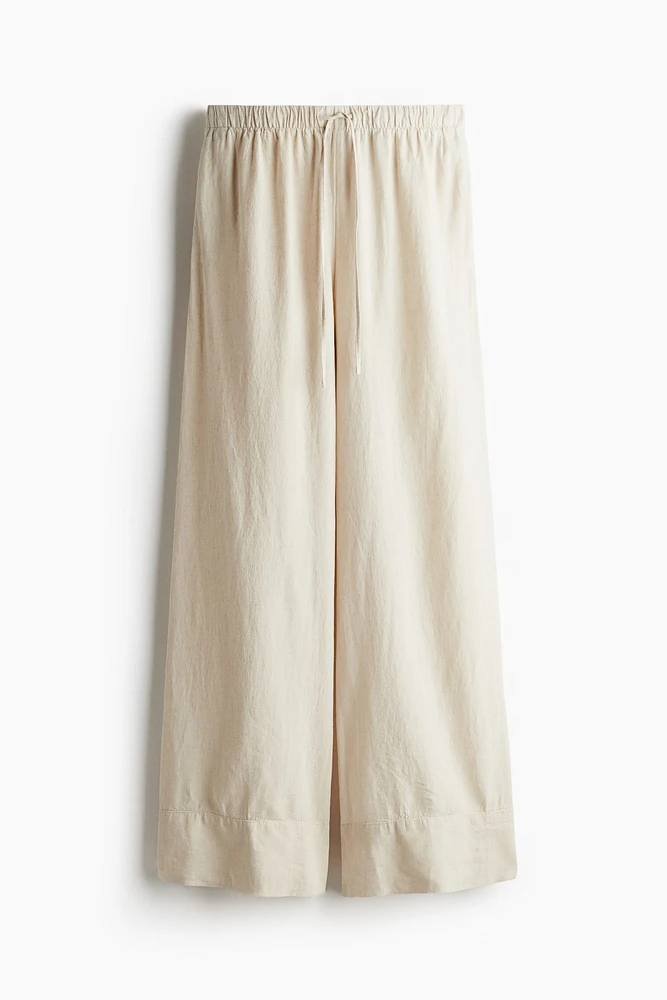 Wide-Leg Linen-Blend Pants