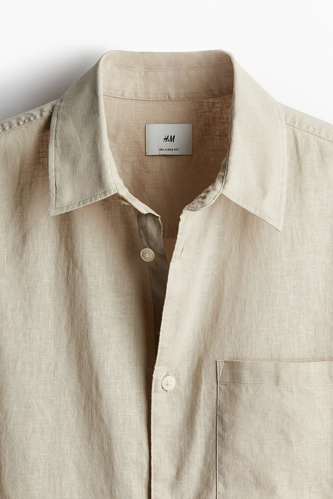 Regular Fit Short-sleeved Linen-Blend Shirt