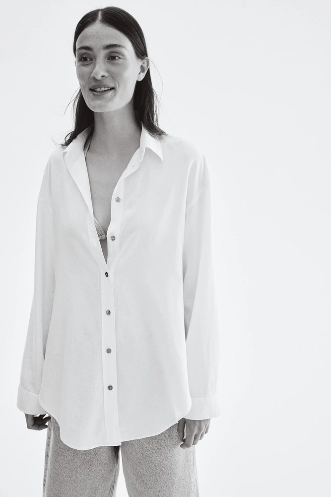 Tie-Detail Linen-Blend Shirt