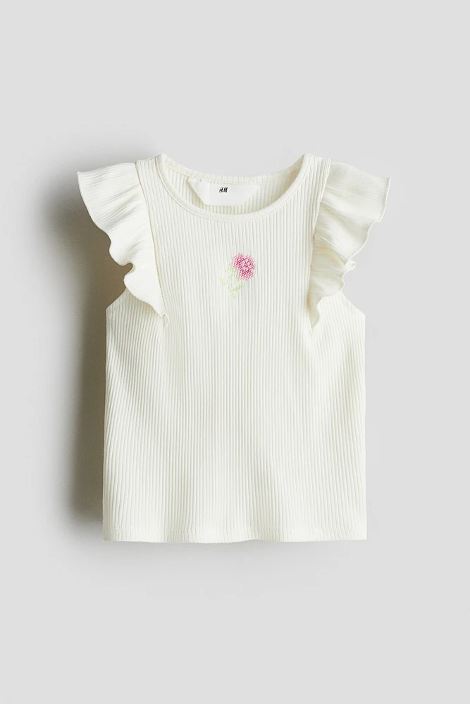 Embroidered-Motif Tank Top