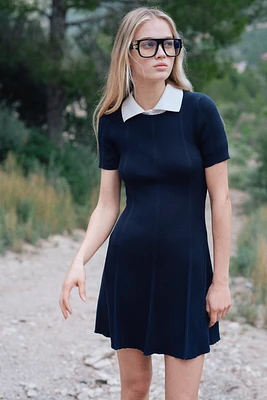 Rib-Knit Dress with Flared Skirt