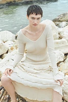 Flounced Rib-Knit Dress