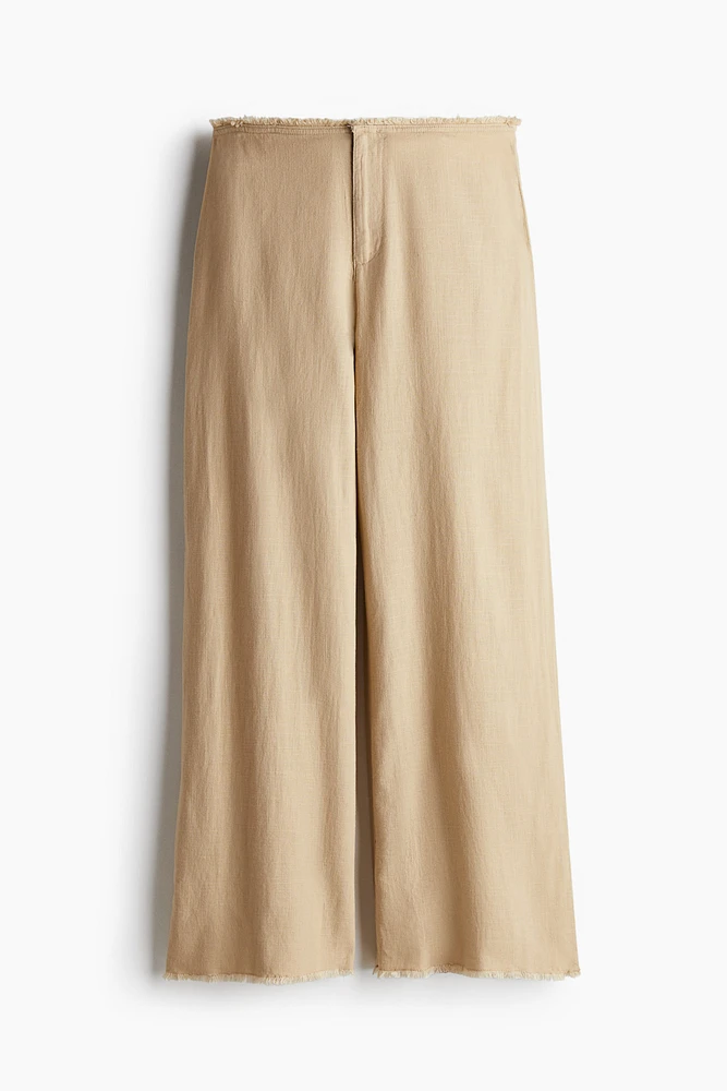 Frayed-edge Linen-blend Pants