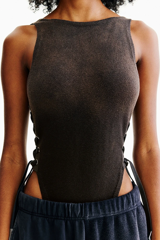 Lacing-Detail Knit Bodysuit