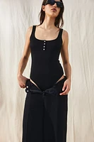 Ribbed Button-front Bodysuit