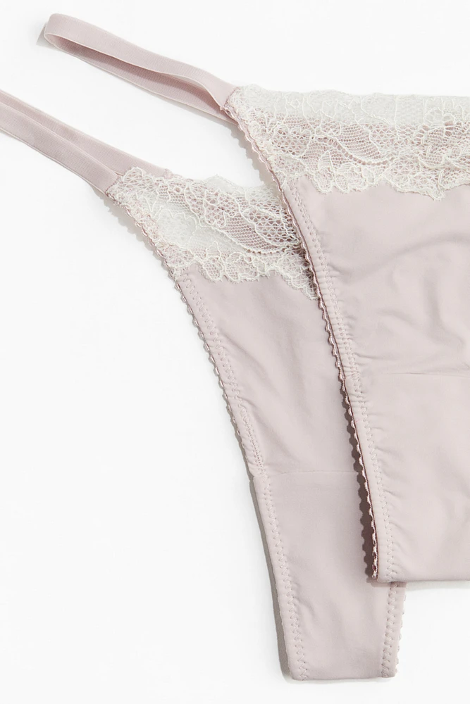 Lot de 2 culottes Tanga en microfibre et dentelle