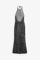 Sequined Fishnet Halterneck Dress