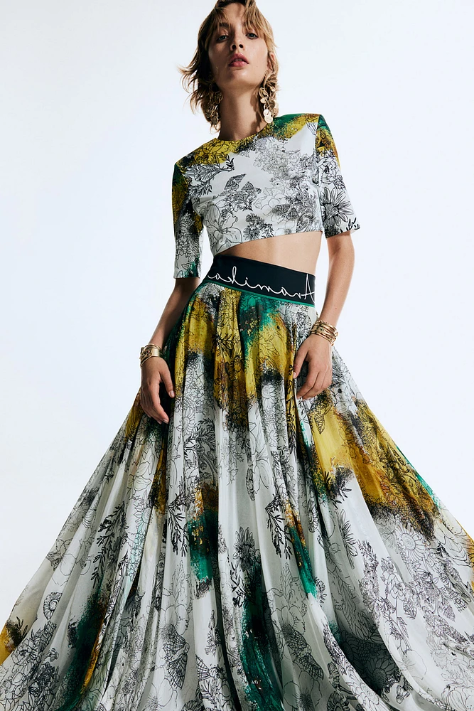 Silk-Blend Floral-Motif Skirt