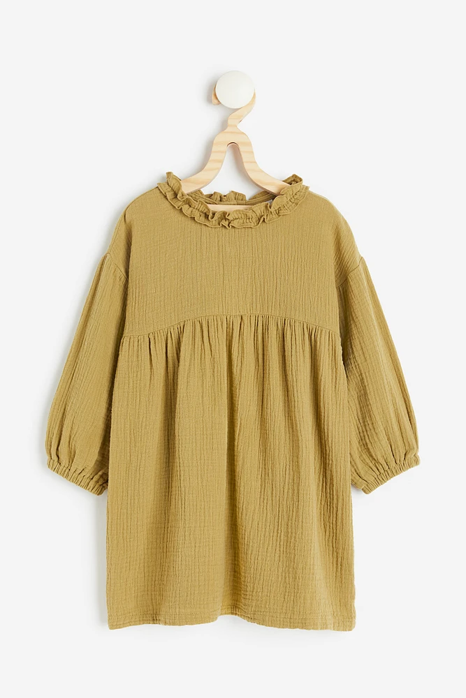 Balloon-sleeved Cotton Dress