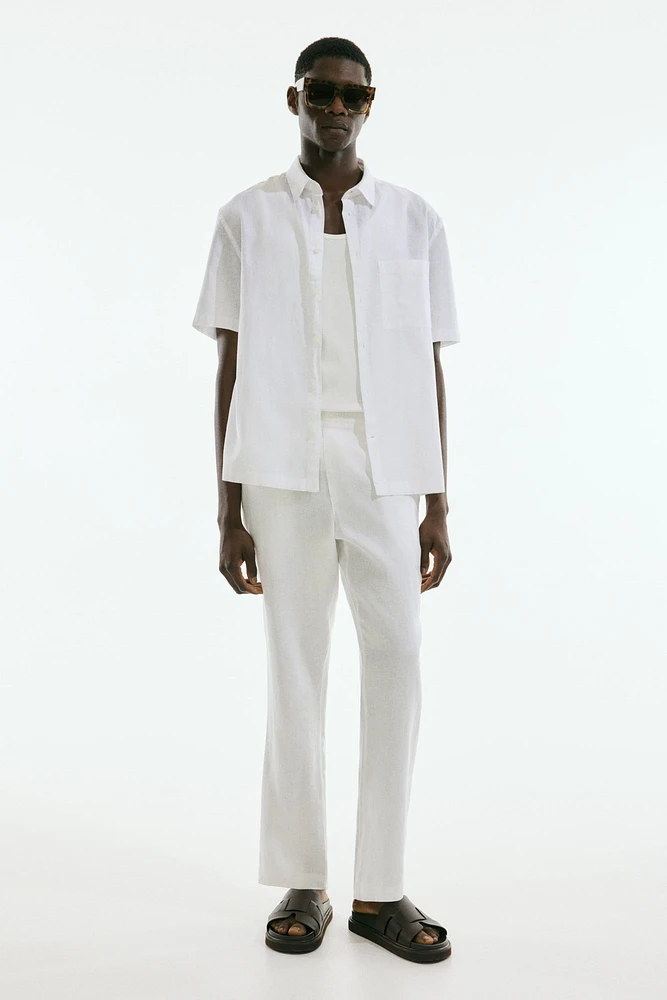 Regular-Fit Short-Sleeved Linen-Blend Shirt