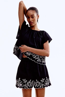 Embroidered Cotton Shorts