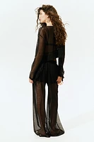 Wide-Leg Hole-Knit Pants