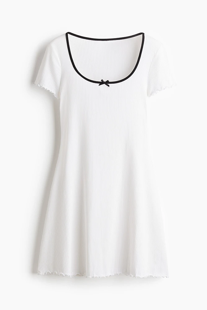 Overlocked-Trim Dress with Flared Skirt