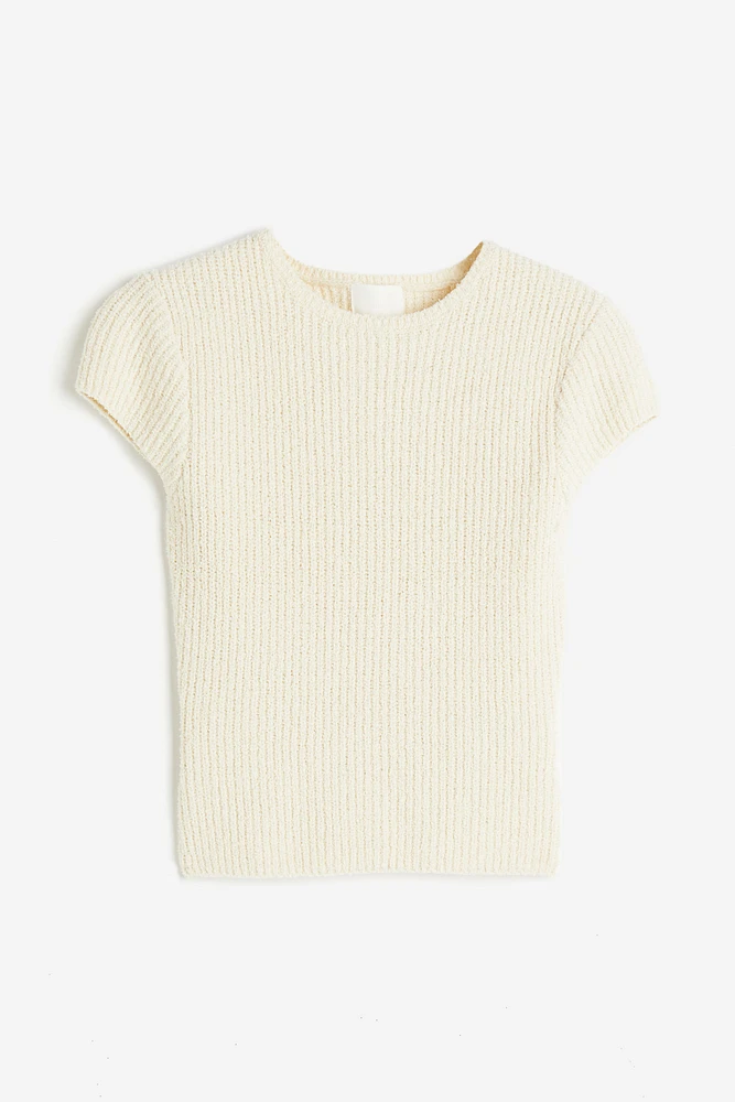 Cap-sleeved Rib-knit Top