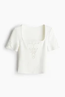 Low-Cut Top with Eyelet Embroidery