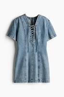 Lacing-Detail Denim Dress