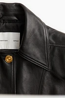 Statement-Button Leather Coat