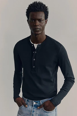 Ribbed Linen-Blend Henley Shirt