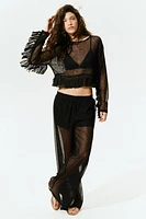 Wide-Leg Hole-Knit Pants