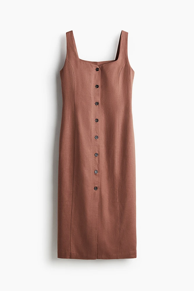 Linen-Blend Midi Dress