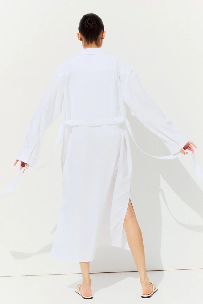 MAMA Linen-Blend Shirt Dress