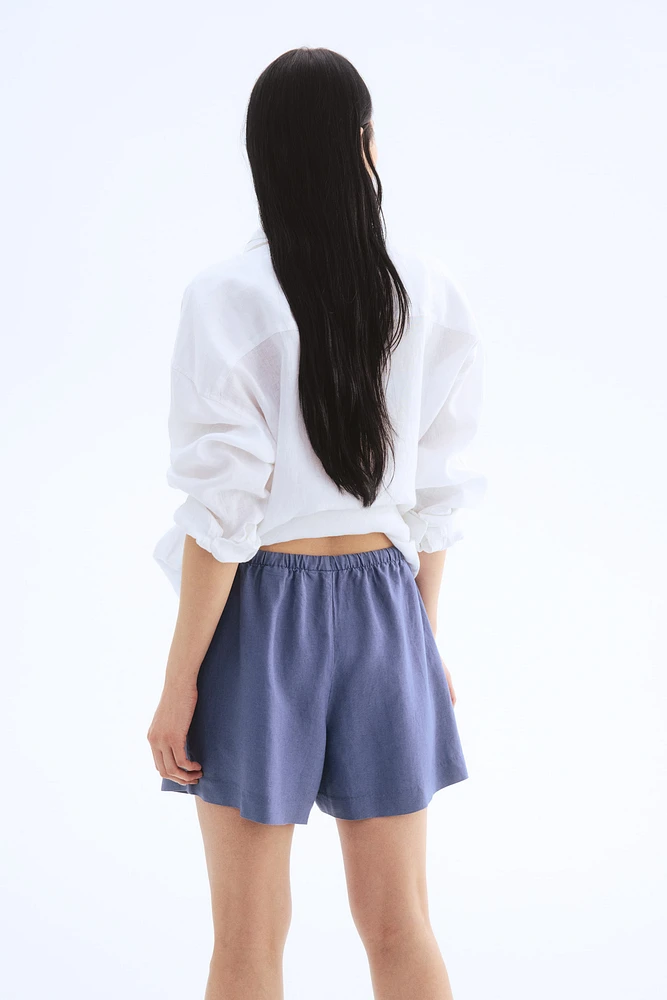 Short en lin mélangé avec cordon de serrage
