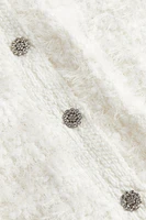 Rhinestone-button Fluffy-knit Cardigan