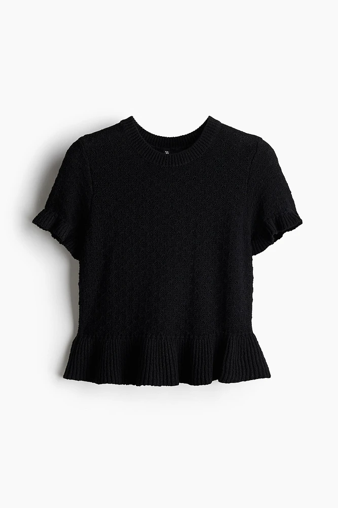 Ruffle-Trimmed Pointelle-Knit Top