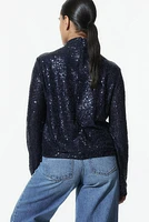 Sequined Mock Turtleneck Top