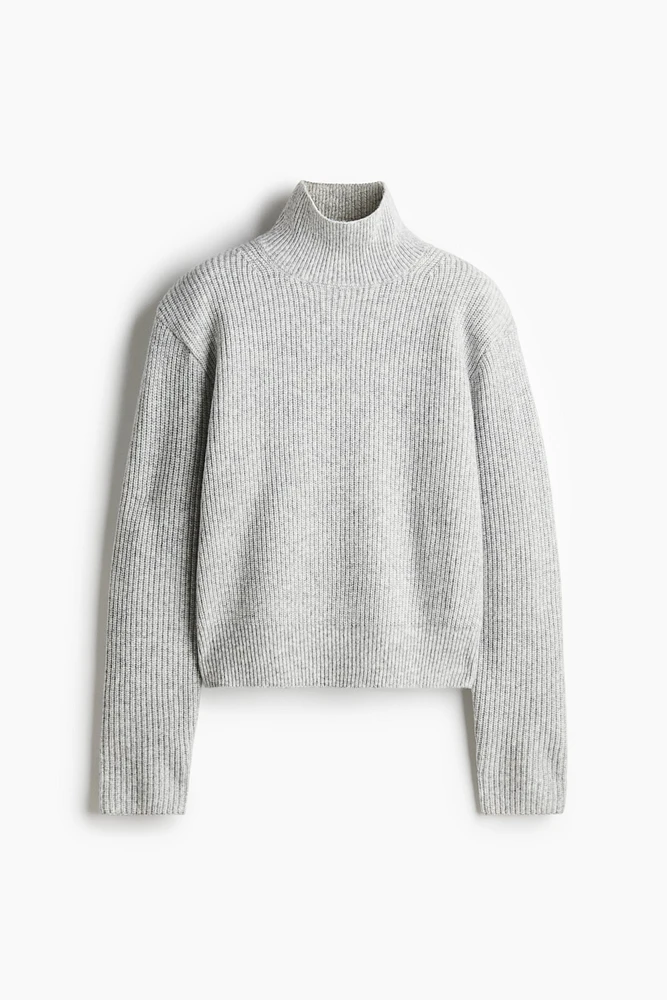 Shoulder-Pad Mock Turtleneck Sweater