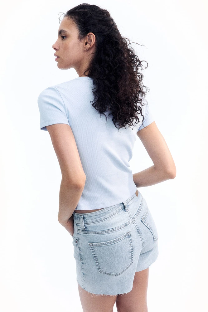 Ribbed Button-Front T-Shirt