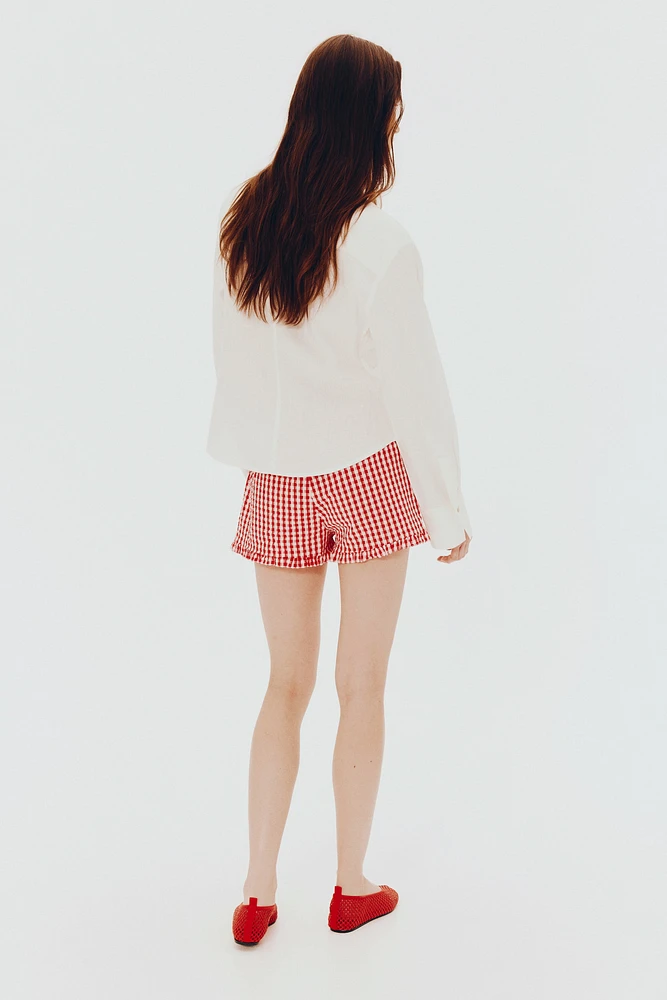 Gathered linen-blend shirt