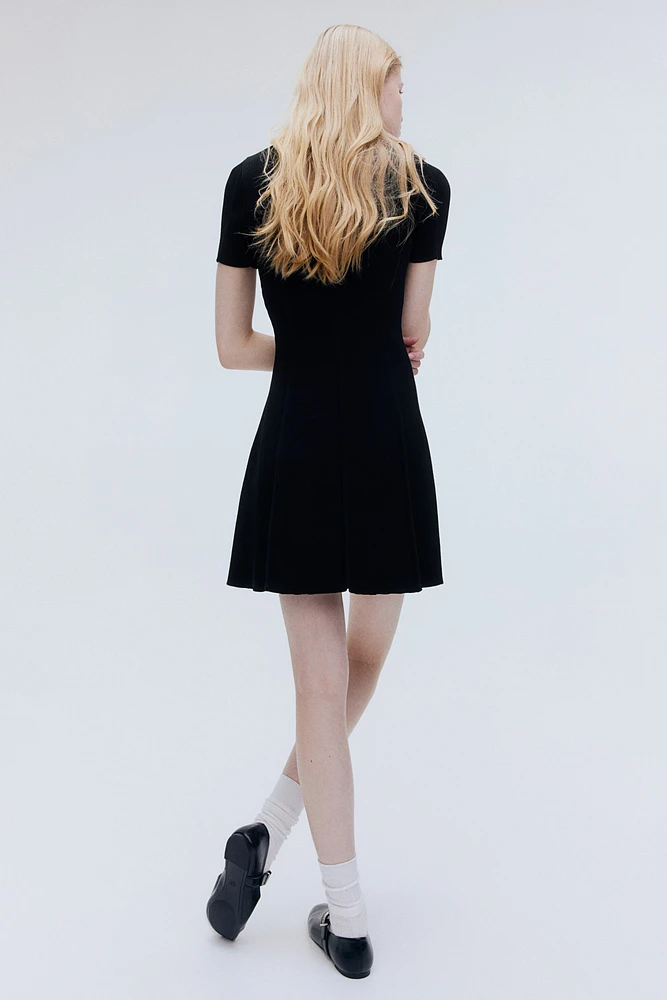 Rib-Knit Dress with Flared Skirt