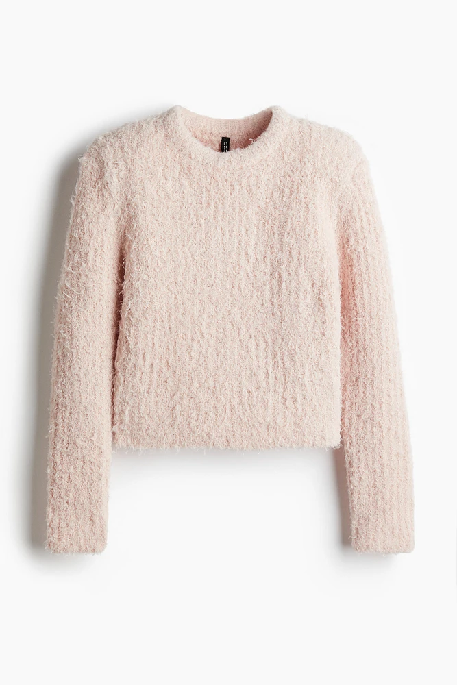 Fluffy Knit Sweater with Shoulder Pads