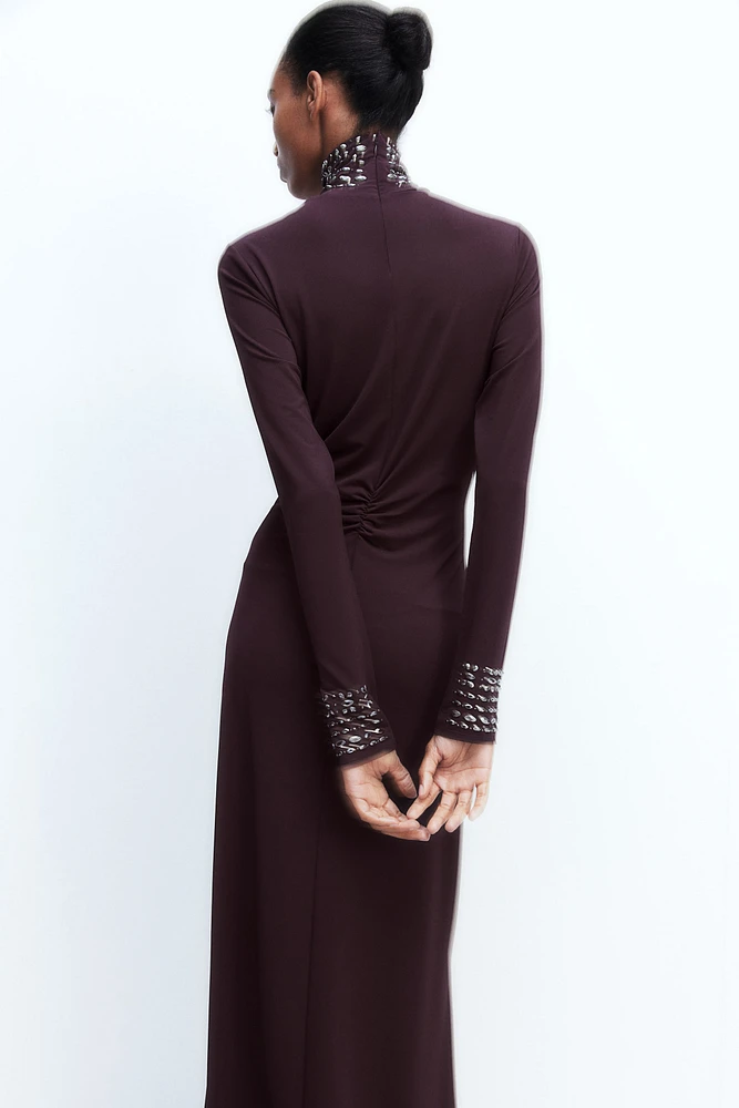 Stud-Detail Mock Turtleneck Dress