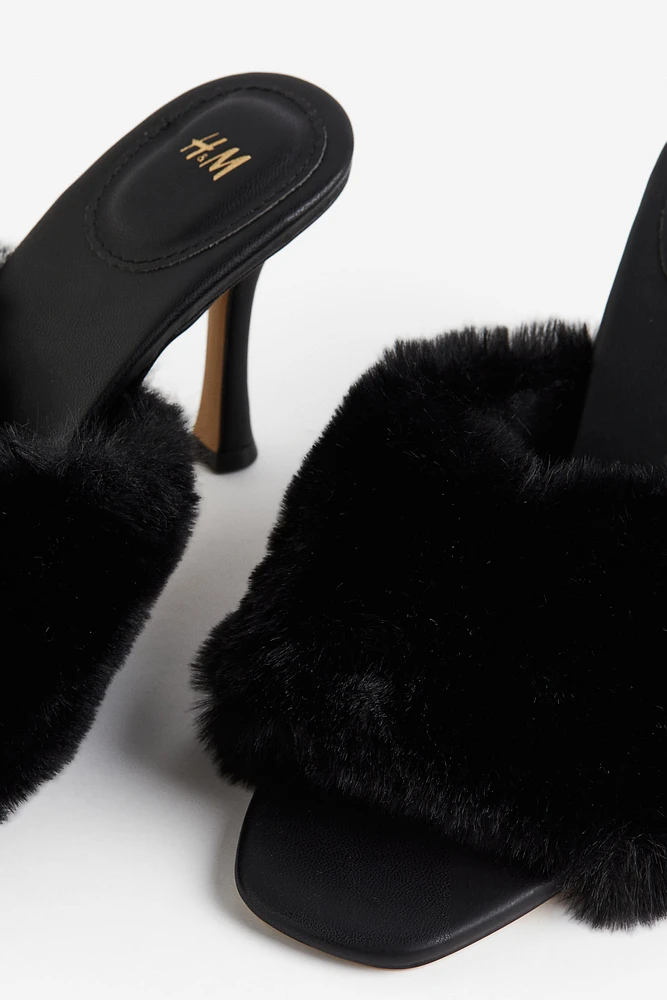 Heeled Fluffy Sandals