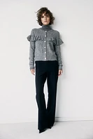 Ruffle-Trimmed Rib-Knit Cardigan