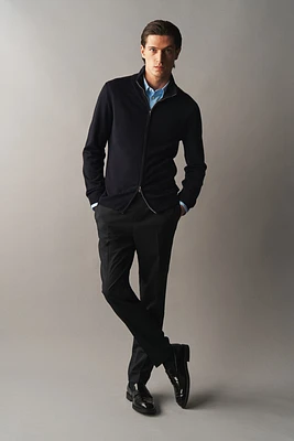 Slim Fit Merino Wool Cardigan with Zipper