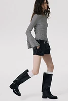 Trumpet-Sleeved Ribbed Top
