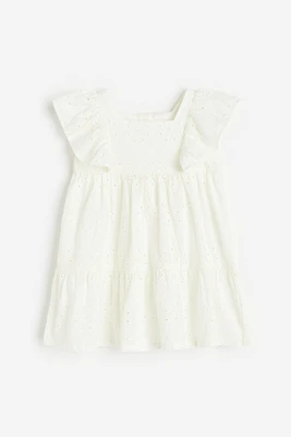 Flounce-trimmed Eyelet Embroidery Dress