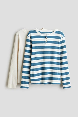 Lot de 2 T-shirts côtelés à encolure boutonnée