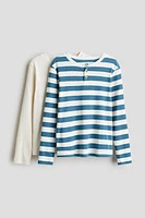 Lot de 2 T-shirts côtelés à encolure boutonnée